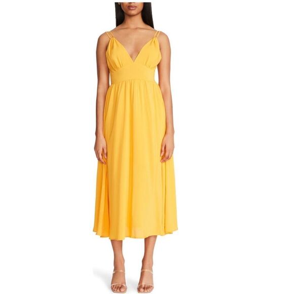 BB DAKOTA BY STEVE MADDEN Challi Midi‎ Dress, Summer, Yellow, Medium (6-8), NWT - Picture 2 of 5